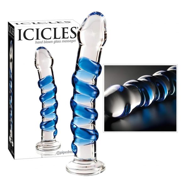 Icicles No. 5 - godemichet en verre spiralé (transparent-bleu)