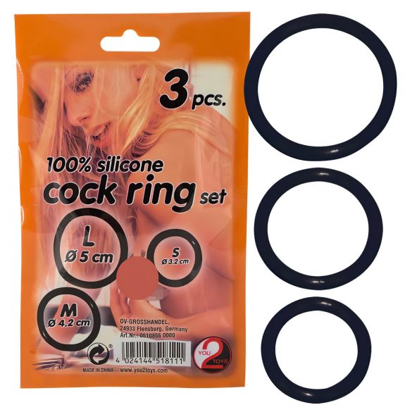 You2Toys - Trio d'anneaux pénis en silicone - noir