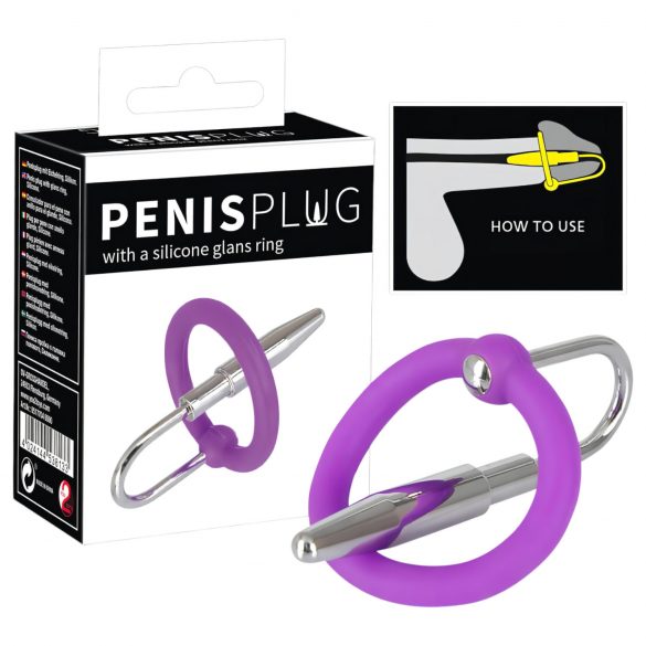 Plug Pénien - Anneau à Gland en Silicone avec Con de l'Urètre (Violet-Argent)