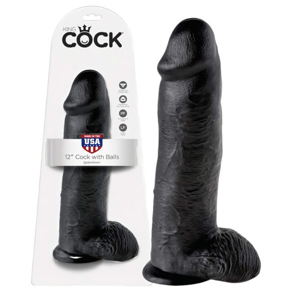 King Cock 12 grand godemichet avec testicules (30 cm) - noir