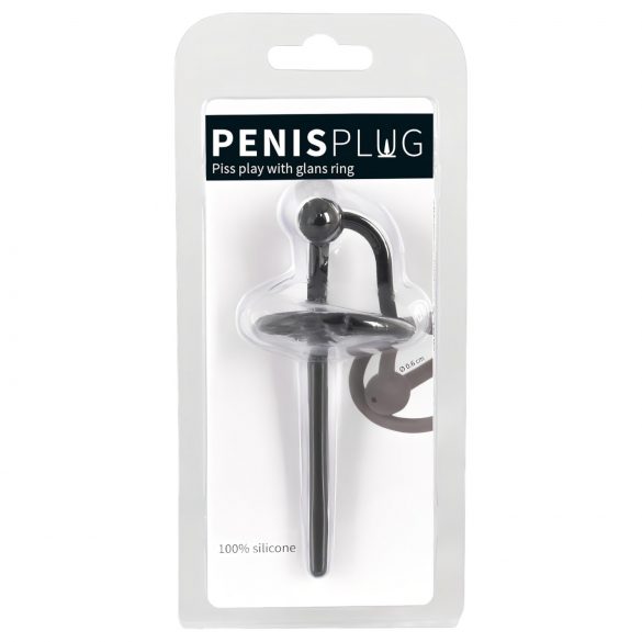 Plug pénien - anneau en silicone avec tige urétrale creuse (noir)