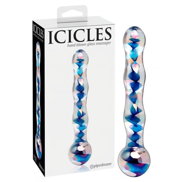 Icicles No. 08 - Double pénétration ondulé, godemichet en verre (transparent-bleu)