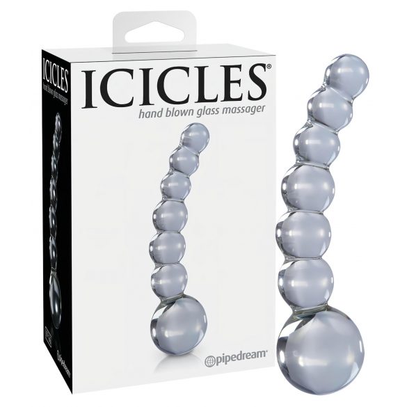 Icicles No. 66 - gode en verre incurvé avec boules (translucide)