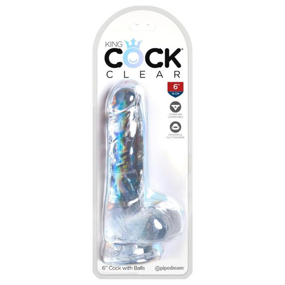 King Cock Clear 6 - petit godemichet à ventouse avec testicules (15 cm)