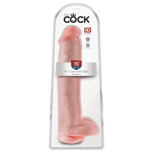 King Cock 15 - gode avec ventouse et testicules (38 cm) - couleur naturelle