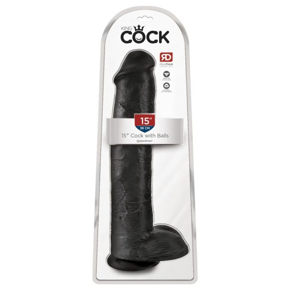 King Cock 15 - godemichet à ventouse avec testicules (38cm) - noir