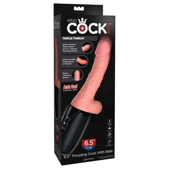 King Cock Plus 16,5 cm - Vibrateur poussoir avec testicules - Naturel