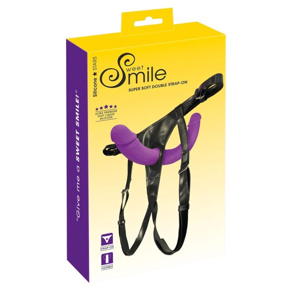 SMILE - Double gode ceinture avec base (violet-noir)