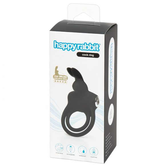 Happyrabbit Cock - anneau pénien et pour testicules étanche et rechargeable (noir)