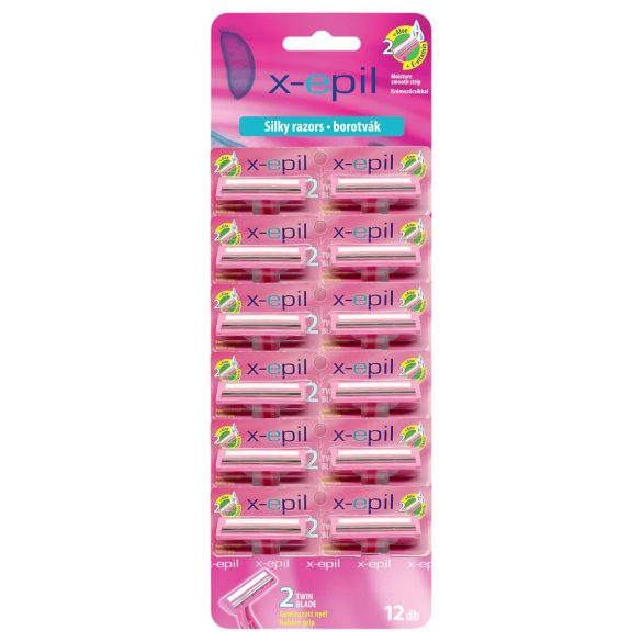 X-Epil Silky - Rasoir à 2 lames avec manche en caoutchouc (12 pcs)