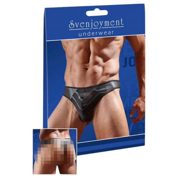 Tanga homme brillant avec empiècement translucide (noir) - M