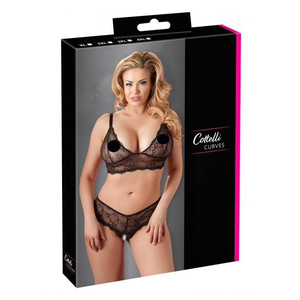 Cottelli Taille Plus - Ensemble Soutien-Gorge en Dentelle Fine (Noir) - XXL