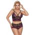 Cottelli Grande Taille - Ensemble soutien-gorge fleuri (noir-violet) - 3XL/4XL