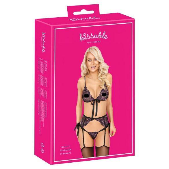 Embrassable - Ensemble de soutien-gorge brodé rose-lilas (noir) - L/XL