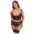 Cottelli Plus Size - ensemble soutien-gorge avec porte-jarretelles (noir-rouge)