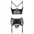 Abierta Fina - ensemble de lingerie à lanières scintillantes et dentelle (noir)