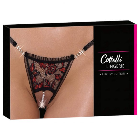 Cottelli - tanga luxe avec perles roses (rouge-noir) - M/L