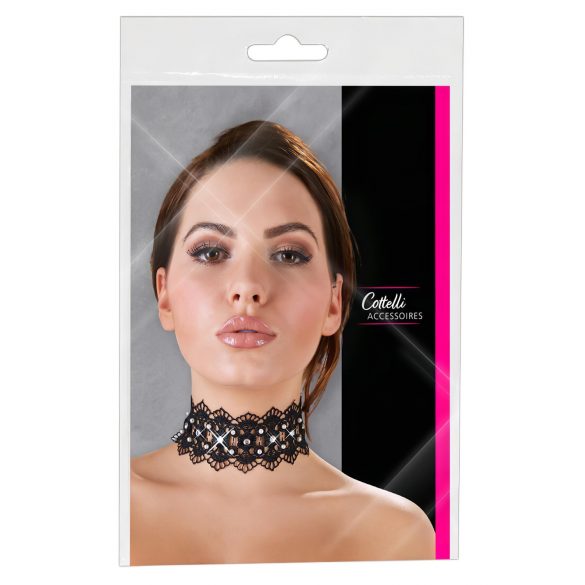 Cottelli - Collier en dentelle avec perles et strass (noir)