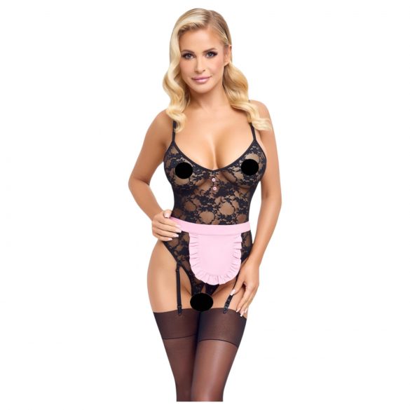 Cottelli - costume de soubrette transparent (noir-rose) - M