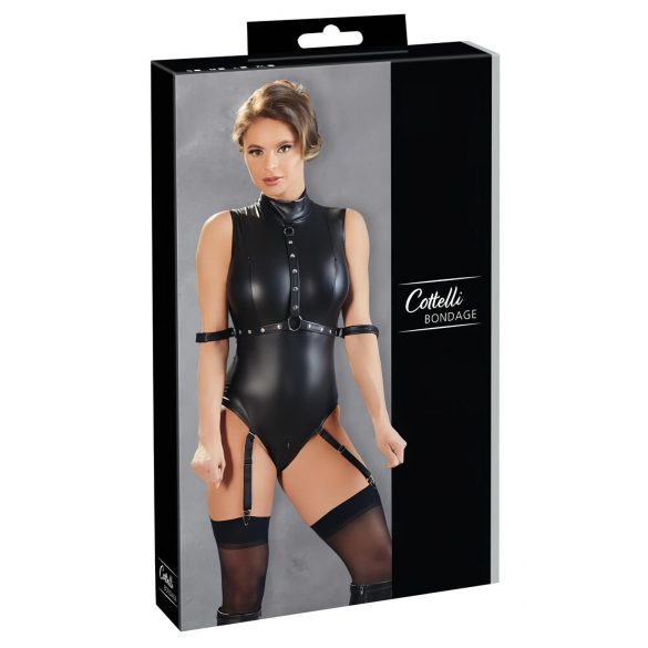 Cottelli Bondage - body sans manches brillant avec fixations pour les mains (noir) - L