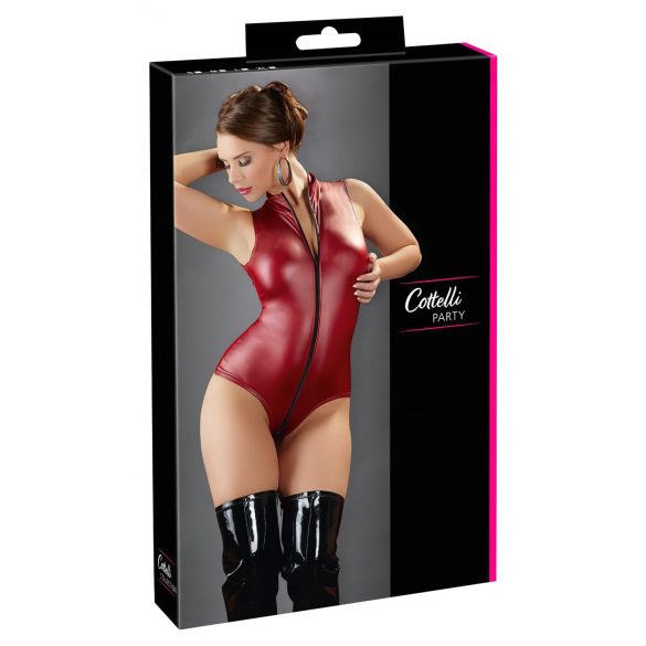 Cottelli Party - body brillant sans manches avec fermeture éclair (rouge) - M