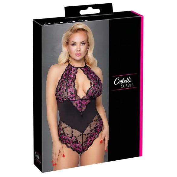 Cottelli Plus Size - Body fleuri (noir-violet)