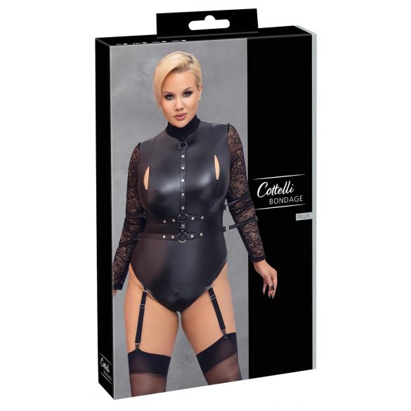 Cottelli Bondage Plus Size - Body à manches en dentelle (noir)