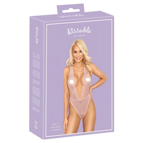 Kissable - body en dentelle plongeant (rose) - L/XL