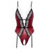 Abierta Fina - body ouvert avec porte-jarretelles (noir-rouge) - L