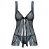 Obsessive Amanta - babydoll avec broderie et string (noir-turquoise)