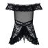 Obsessive Flores - babydoll froufrous et fleurs avec string (noir)