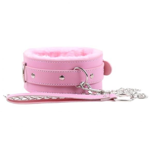 Collier BDSM doublé avec laisse (rose)