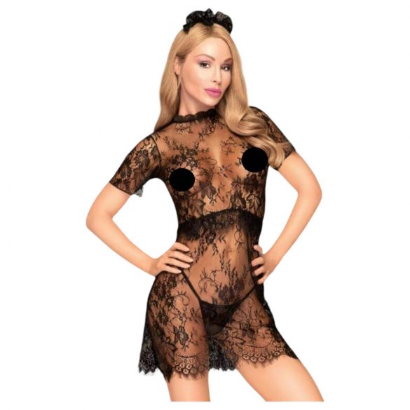 Penthouse Poison Cookie - robe en dentelle, string et accessoire pour cheveux (noir)