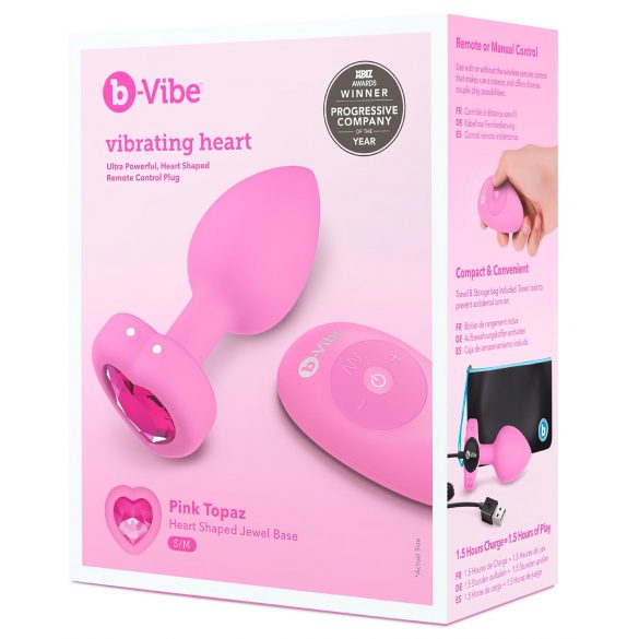 b-vibe heart - vibromasseur anal rechargeable, télécommandé (rose)