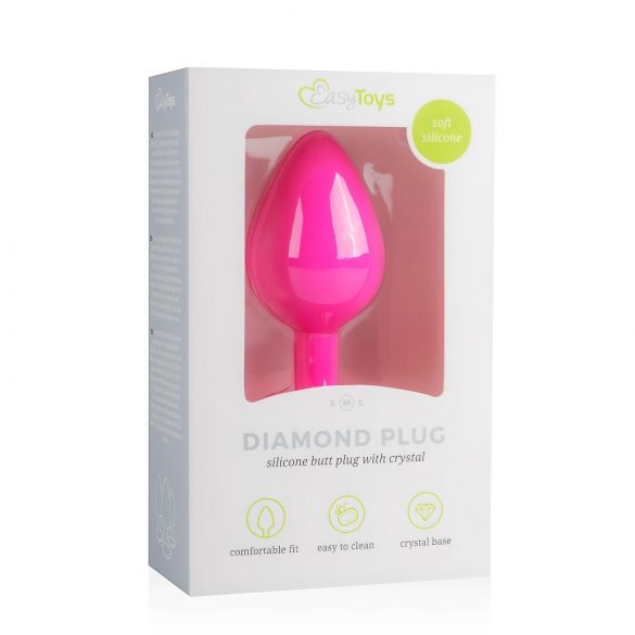 Easytoys Diamond - plug anal avec pierre blanche (moyen) - rose