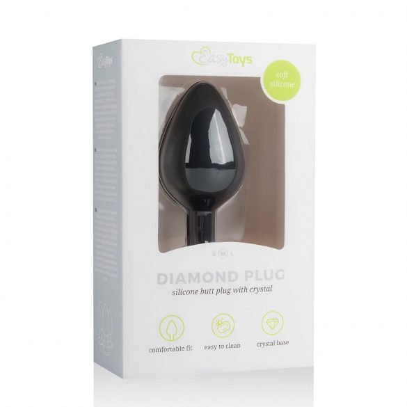 Easytoys Diamond - plug anal avec pierre blanche (moyen) - noir