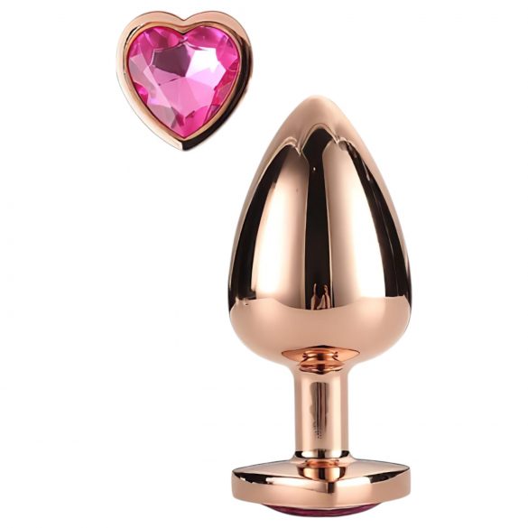 Gleaming Love - plug anal en aluminium avec pierre en forme de cœur (or rose)