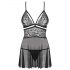 Obsessive 838-BAB-1 - babydoll en dentelle transparente avec string (noir)